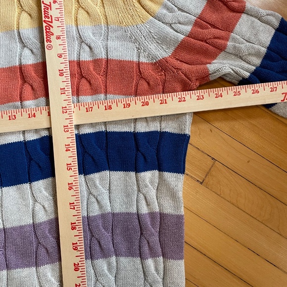 BROOKS BROTHERS Cable Knit Sweater Rugby Stripe Crewneck Cotton Preppy Unisex - Picture 8 of 9